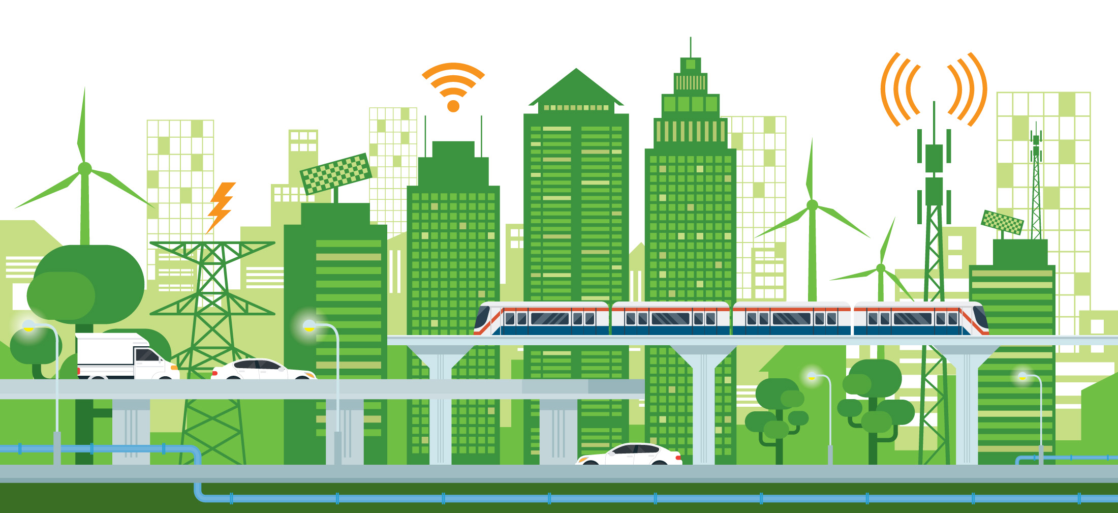 Smart City, Connected, Green and Clean Energy Concept