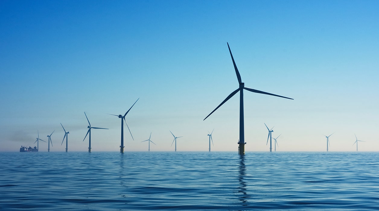 Wind turbines installed in the sea